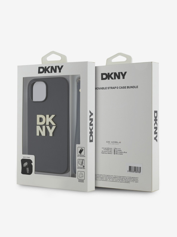 DKNY PU kožený zadný kryt s logom na zápästie pre iPhone 13 Black DKNY