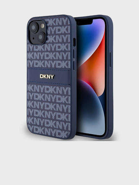 DKNY PU kožený zadný kryt s opakujúcim sa vzorom Tonal Stripe pre iPhone 14 Blue DKNY
