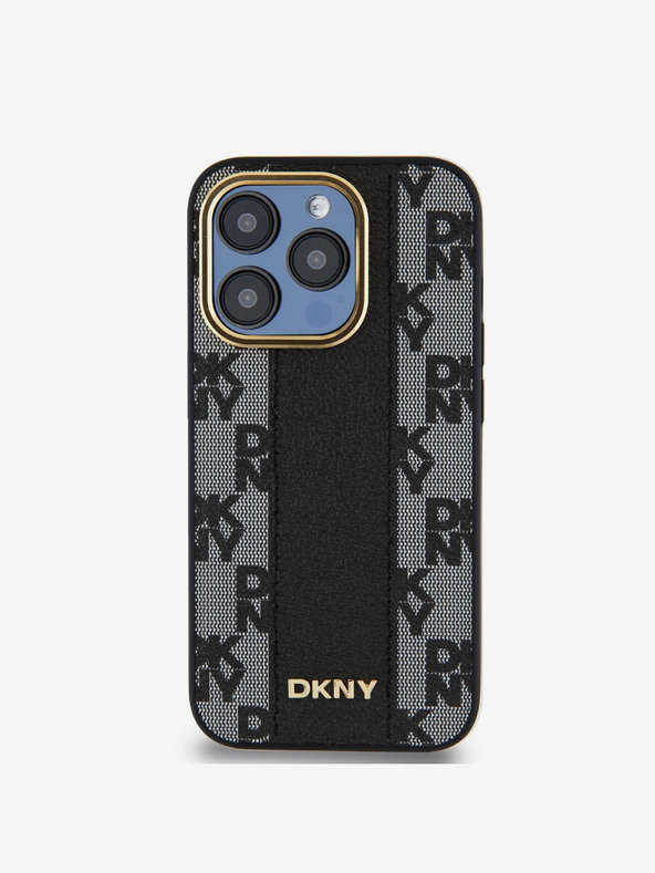 DKNY PU kožený károvaný zadný kryt Magsafe so vzorom pre iPhone 15 Pro Max Black DKNY