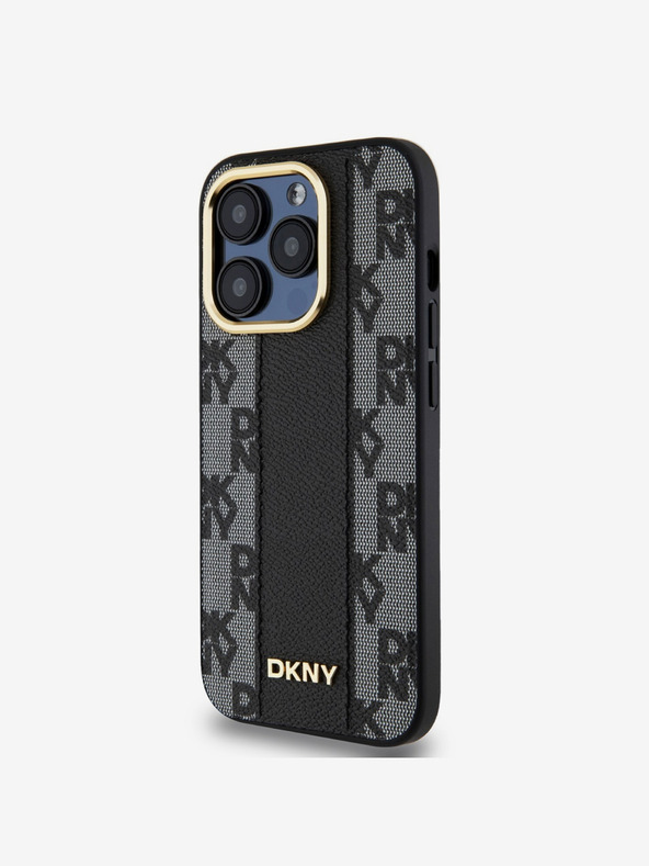 DKNY PU kožený károvaný zadný kryt Magsafe so vzorom pre iPhone 15 Pro Max Black DKNY