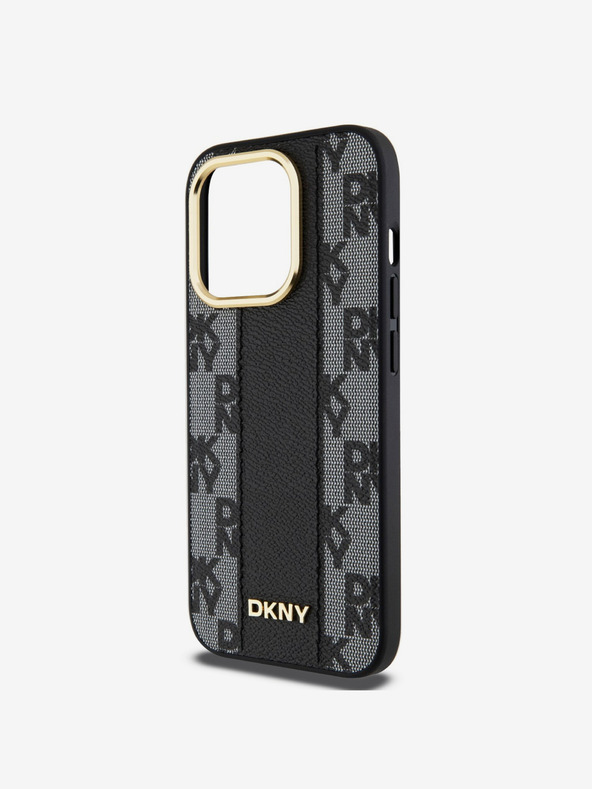 DKNY PU kožený károvaný zadný kryt Magsafe so vzorom pre iPhone 15 Pro Max Black DKNY