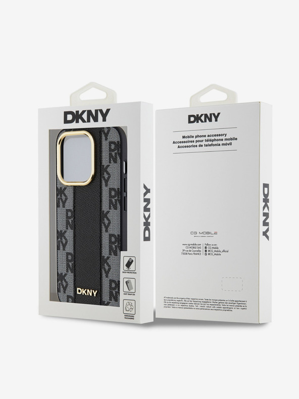 DKNY PU kožený károvaný zadný kryt Magsafe so vzorom pre iPhone 15 Pro Max Black DKNY