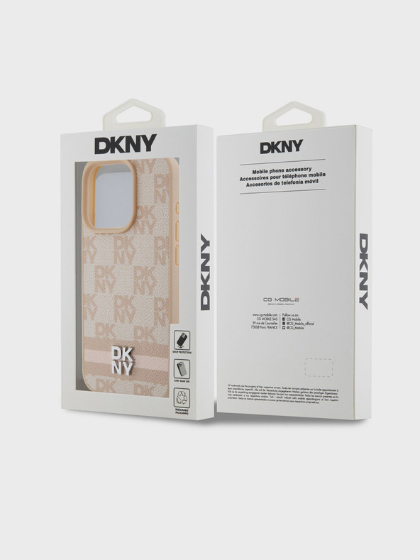 DKNY PU kožený zadný kryt so šachovnicovým vzorom a pruhmi pre iPhone 14 Pro Max Pink DKNY
