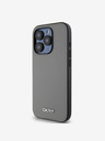DKNY PU kožený strieborný kovový zadný kryt s logom Magsafe pre iPhone 14 Pro Max Grey DKNY