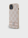 DKNY PU kožený zadný kryt so šachovnicovým vzorom a pruhmi pre iPhone 15 Pink DKNY