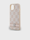 DKNY PU kožený zadný kryt so šachovnicovým vzorom a pruhmi pre iPhone 15 Pink DKNY