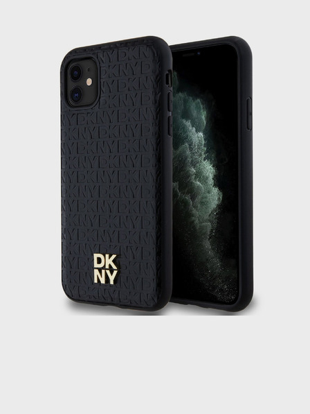 DKNY PU kožený zadný kryt s opakujúcim sa vzorom a logom Magsafe pre iPhone 11 Black DKNY