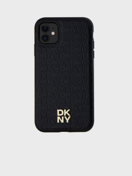 DKNY PU kožený zadný kryt s opakujúcim sa vzorom a logom Magsafe pre iPhone 11 Black DKNY