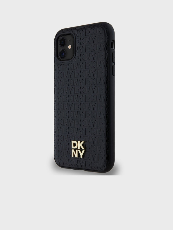 DKNY PU kožený zadný kryt s opakujúcim sa vzorom a logom Magsafe pre iPhone 11 Black DKNY