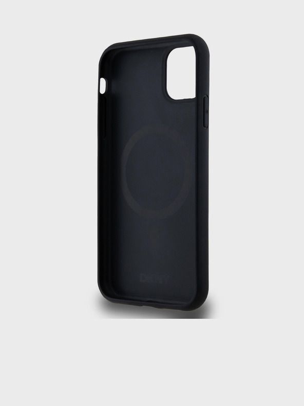 DKNY PU kožený zadný kryt s opakujúcim sa vzorom a logom Magsafe pre iPhone 11 Black DKNY