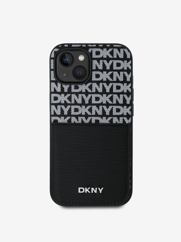 DKNY PU kožený zadný kryt Repeat Pattern Card Pocket pre iPhone 15 Black DKNY