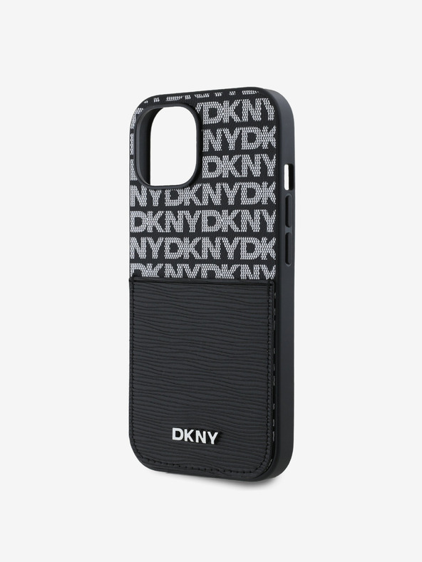 DKNY PU kožený zadný kryt Repeat Pattern Card Pocket pre iPhone 15 Black DKNY