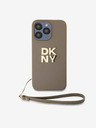 DKNY PU kožený zadný kryt s logom na zápästie pre iPhone 14 Pro Max Beige DKNY