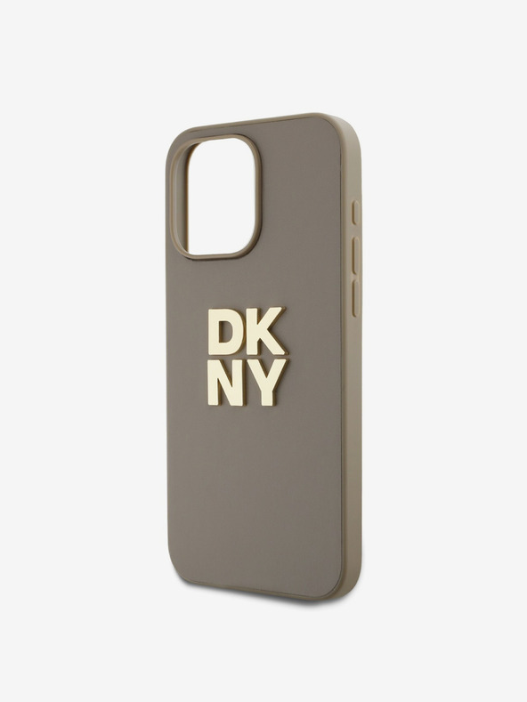 DKNY PU kožený zadný kryt s logom na zápästie pre iPhone 14 Pro Max Beige DKNY