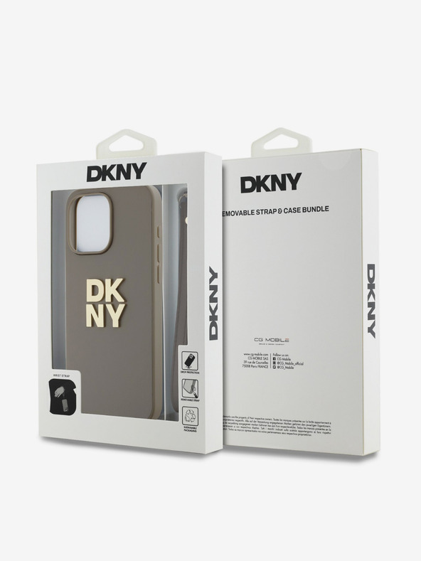 DKNY PU kožený zadný kryt s logom na zápästie pre iPhone 14 Pro Max Beige DKNY