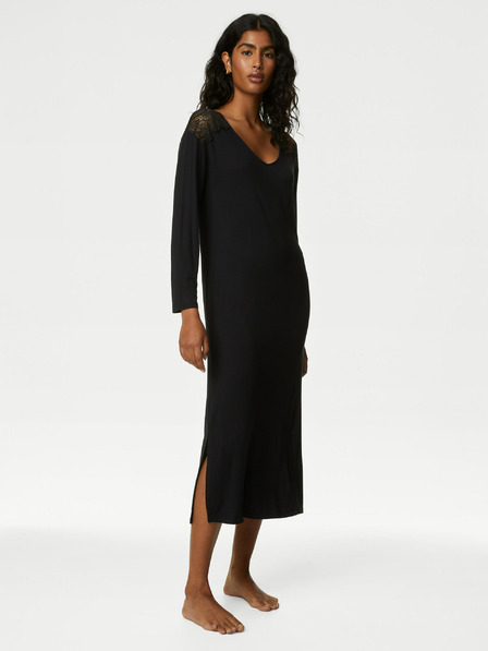 Marks & Spencer Nočná košeľa Marks & Spencer Body Soft™ s čipkovaným lemovaním čierna