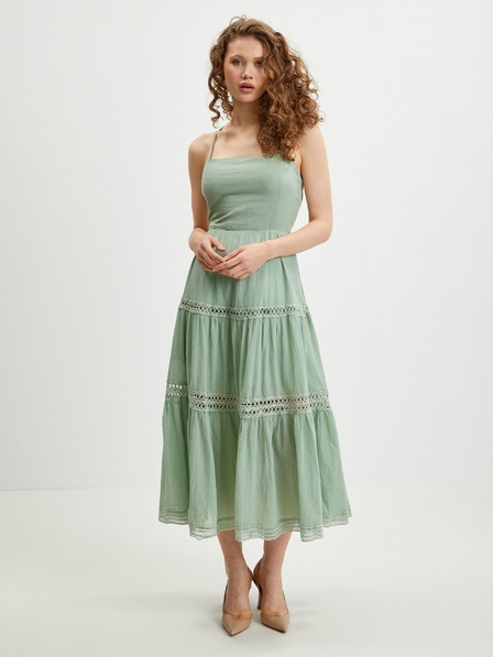 Guess Svetlozelené dámske midi šaty Guess Safa