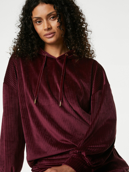 Marks & Spencer Dámska rebrovaná mikina s kapucňou Marks & Spencer vo vínovej farbe s technológiou Flexifit™