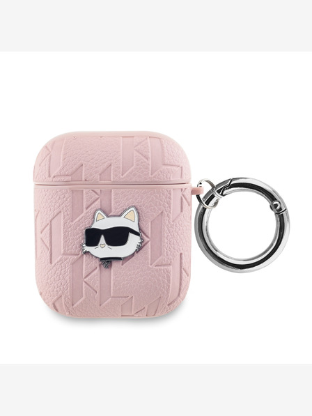 Karl Lagerfeld PU Embosované puzdro s hlavami Choupette pre AirPods 1/2 Ružová Karl Lagerfeld