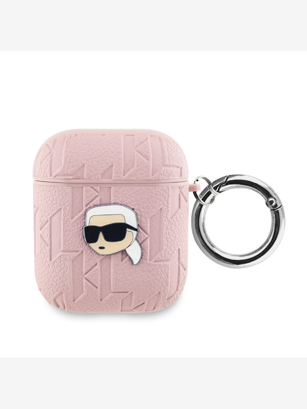 Karl Lagerfeld PU reliéfne puzdro na hlavu Karl pre AirPods 1/2 ružové Karl Lagerfeld
