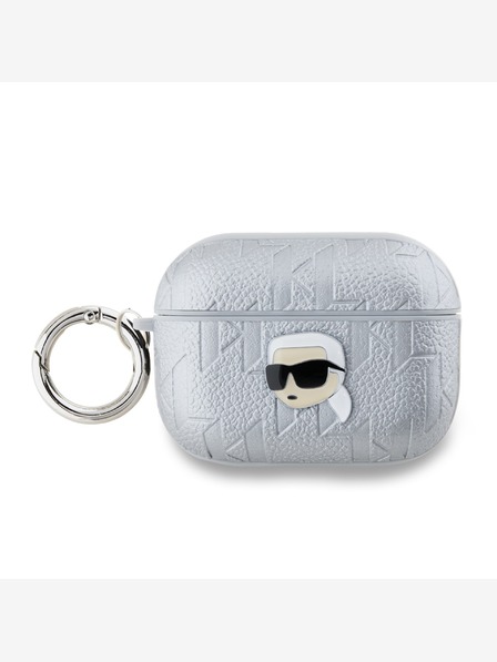 Karl Lagerfeld Puzdro Karl Lagerfeld PU s reliéfom hlavy Karla pre AirPods Pro 2 strieborné