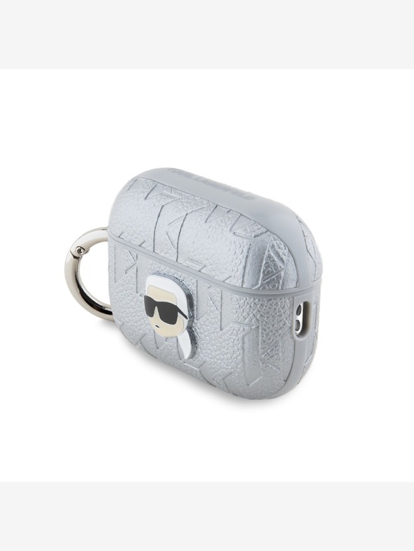Karl Lagerfeld Puzdro Karl Lagerfeld PU s reliéfom hlavy Karla pre AirPods Pro 2 strieborné