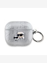 Karl Lagerfeld PU reliéfne puzdro na hlavy Karl a Choupette pre AirPods 3 strieborné Karl Lagerfeld