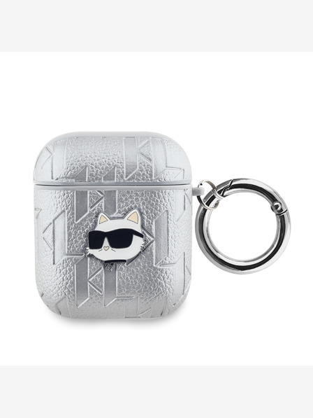 Karl Lagerfeld Karl Lagerfeld PU reliéfne puzdro na hlavu Choupette pre AirPods 1/2 strieborné
