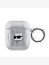 Karl Lagerfeld Karl Lagerfeld PU reliéfne puzdro na hlavu Choupette pre AirPods 1/2 strieborné