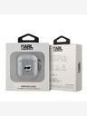 Karl Lagerfeld Karl Lagerfeld PU reliéfne puzdro na hlavu Choupette pre AirPods 1/2 strieborné