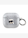 Karl Lagerfeld PU reliéfne puzdro na hlavu Karl pre AirPods 3 strieborné Karl Lagerfeld