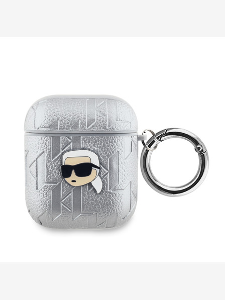 Karl Lagerfeld Karl Lagerfeld PU reliéfne puzdro Karl Head pre AirPods 1/2 strieborné