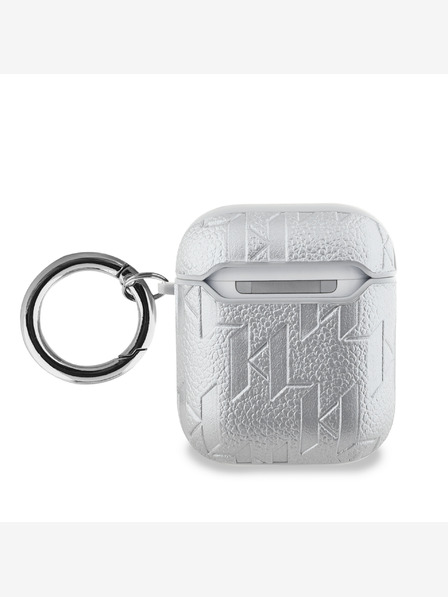Karl Lagerfeld Karl Lagerfeld PU reliéfne puzdro Karl Head pre AirPods 1/2 strieborné