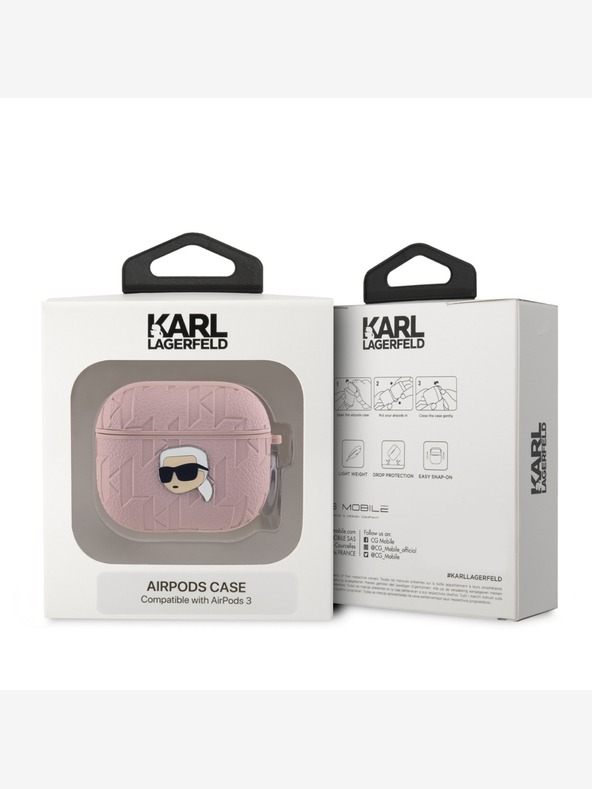 Karl Lagerfeld PU reliéfne puzdro Karl Head pre AirPods 3 ružové Karl Lagerfeld