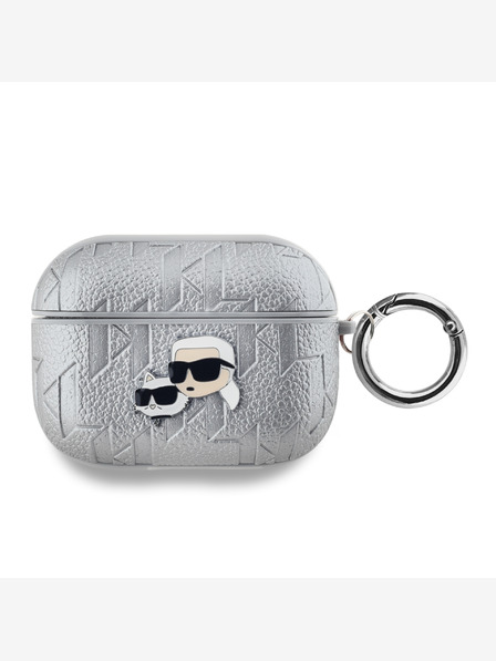 Karl Lagerfeld Karl Lagerfeld PU Embossed Karl and Choupette Head Case pre AirPods Pro Silver