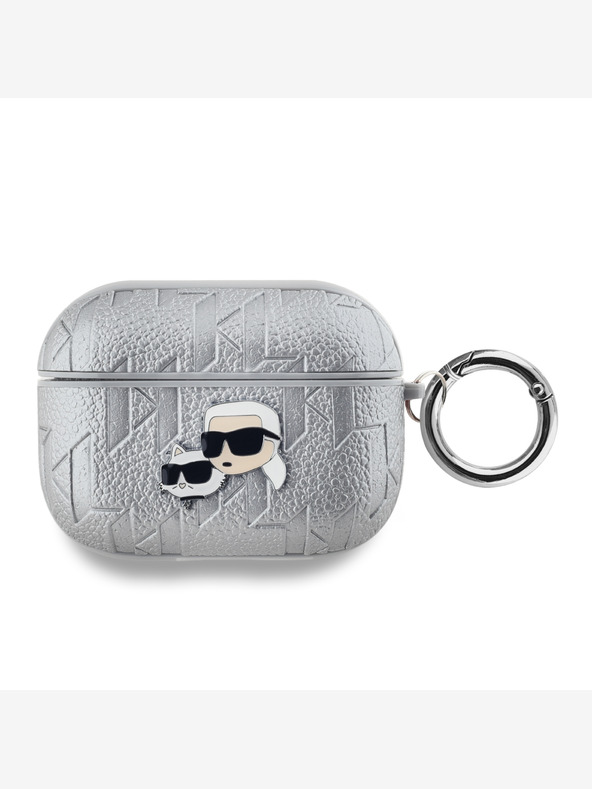 Karl Lagerfeld Karl Lagerfeld PU Embossed Karl and Choupette Head Case pre AirPods Pro Silver