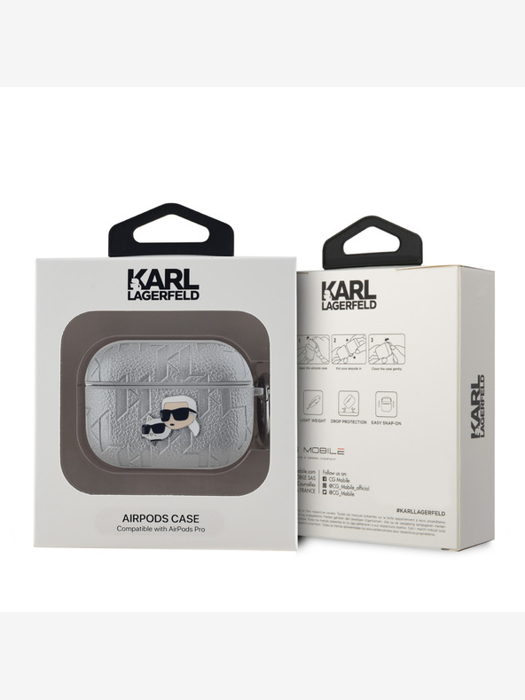 Karl Lagerfeld Karl Lagerfeld PU Embossed Karl and Choupette Head Case pre AirPods Pro Silver