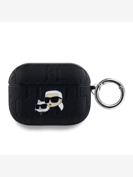 Karl Lagerfeld PU Embosované puzdro Karl and Choupette Heads pre AirPods Pro čierne Karl Lagerfeld