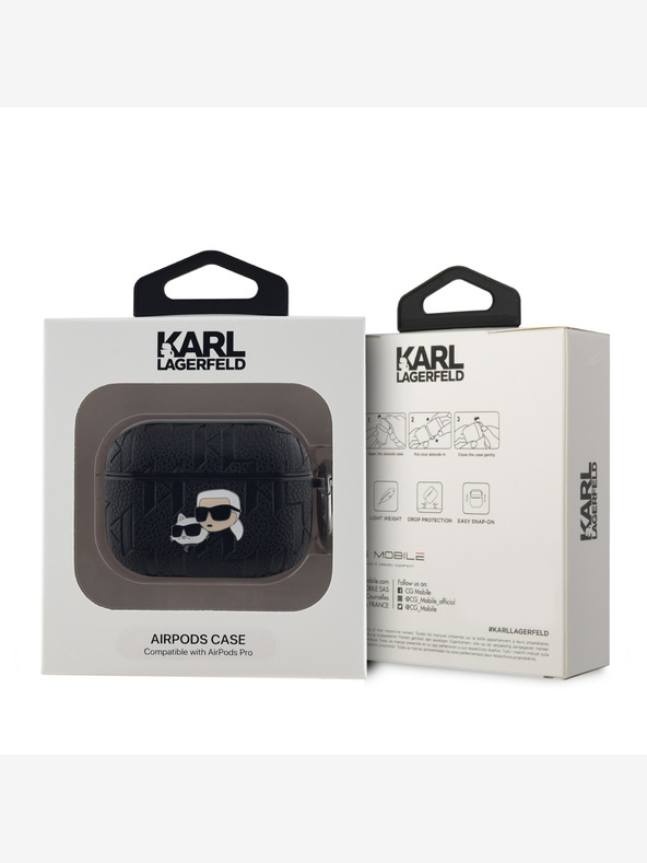 Karl Lagerfeld PU Embosované puzdro Karl and Choupette Heads pre AirPods Pro čierne Karl Lagerfeld