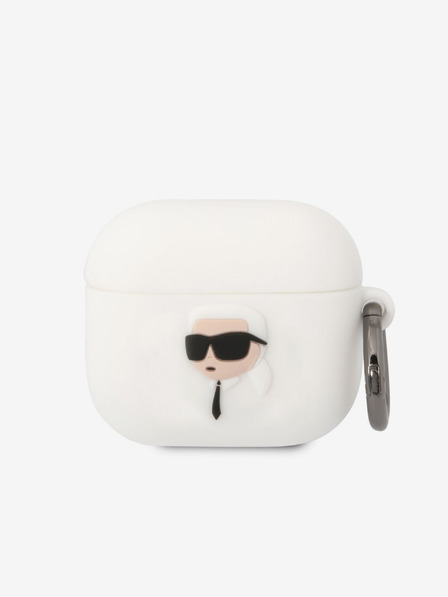 Karl Lagerfeld Karl Lagerfeld 3D Logo NFT Karl Head Silikónové puzdro pre Airpods 3 Biele