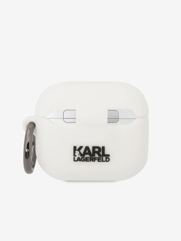 Karl Lagerfeld Karl Lagerfeld 3D Logo NFT Karl Head Silikónové puzdro pre Airpods 3 Biele