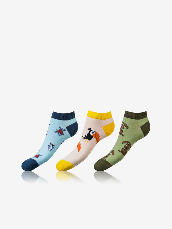 Bellinda Sada troch párov unisex ponožiek v modrej, žltej a zelenej farbe Bellinda CRAZY IN-SHOE SOCKS 3x