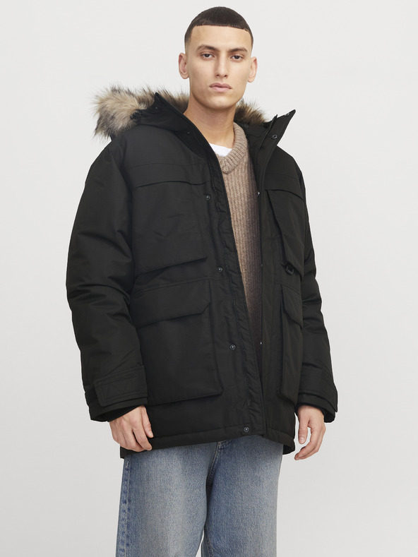 Jack & Jones Čierna pánska bunda Jack & Jones Star Parka
