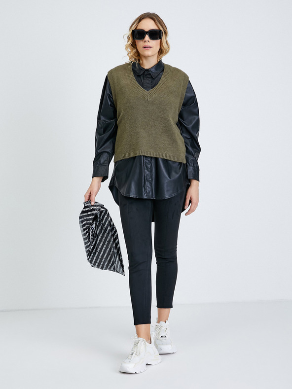 Guess Čierne dámske skrátené legíny zo semišu Guess Maya