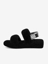 UGG Čierne dámske kožené sandále s kožušinou UGG Oh Yeah