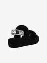 UGG Čierne dámske kožené sandále s kožušinou UGG Oh Yeah