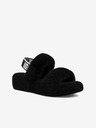 UGG Čierne dámske kožené sandále s kožušinou UGG Oh Yeah