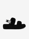 UGG Čierne dámske kožené sandále s kožušinou UGG Oh Yeah