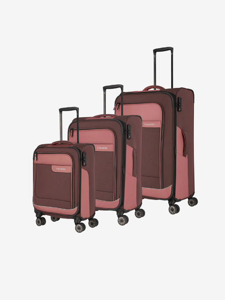 Travelite Sada troch cestovných puzdier Travelite Viia 4w S,M,L + cestovné puzdrá a cestovné tašky v ružovej a hnedej farbe