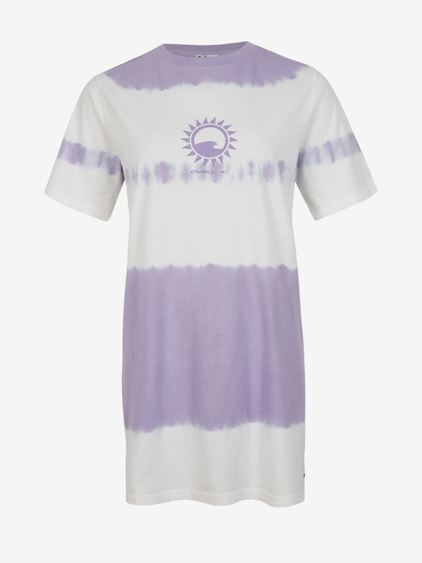 O'Neill Fialovo-biele dámske vzorované tričko O'Neill WOW T-SHIRT DRESS